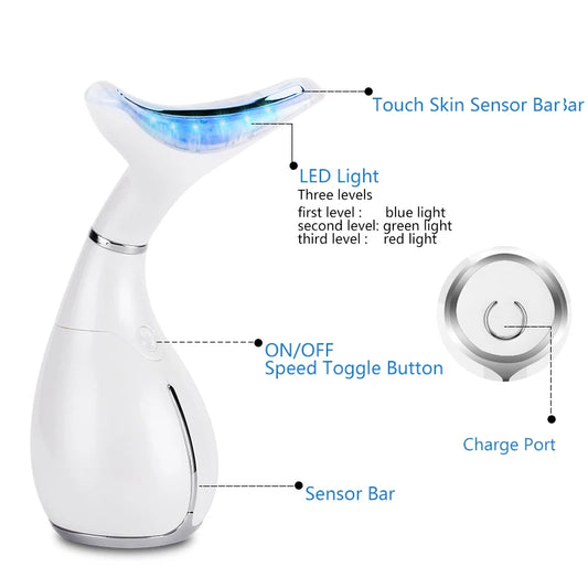 LED Photon Therapy Neck and Face Lifting Massager Vibration Skin Tighten Reduce Double Chin Anti-Wrinkle Remove Device