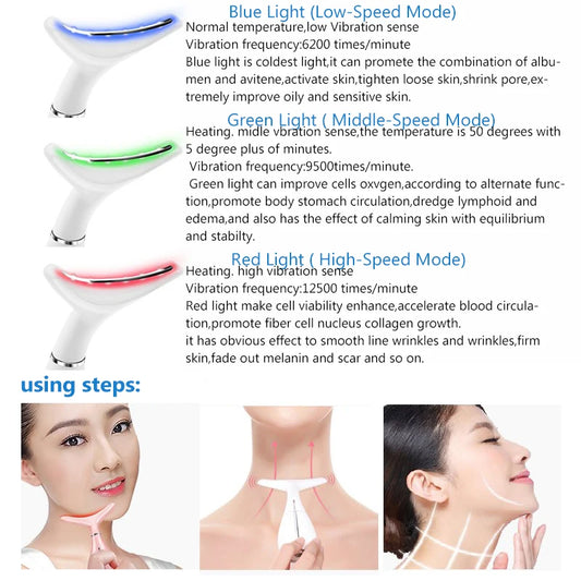 LED Photon Therapy Neck and Face Lifting Massager Vibration Skin Tighten Reduce Double Chin Anti-Wrinkle Remove Device
