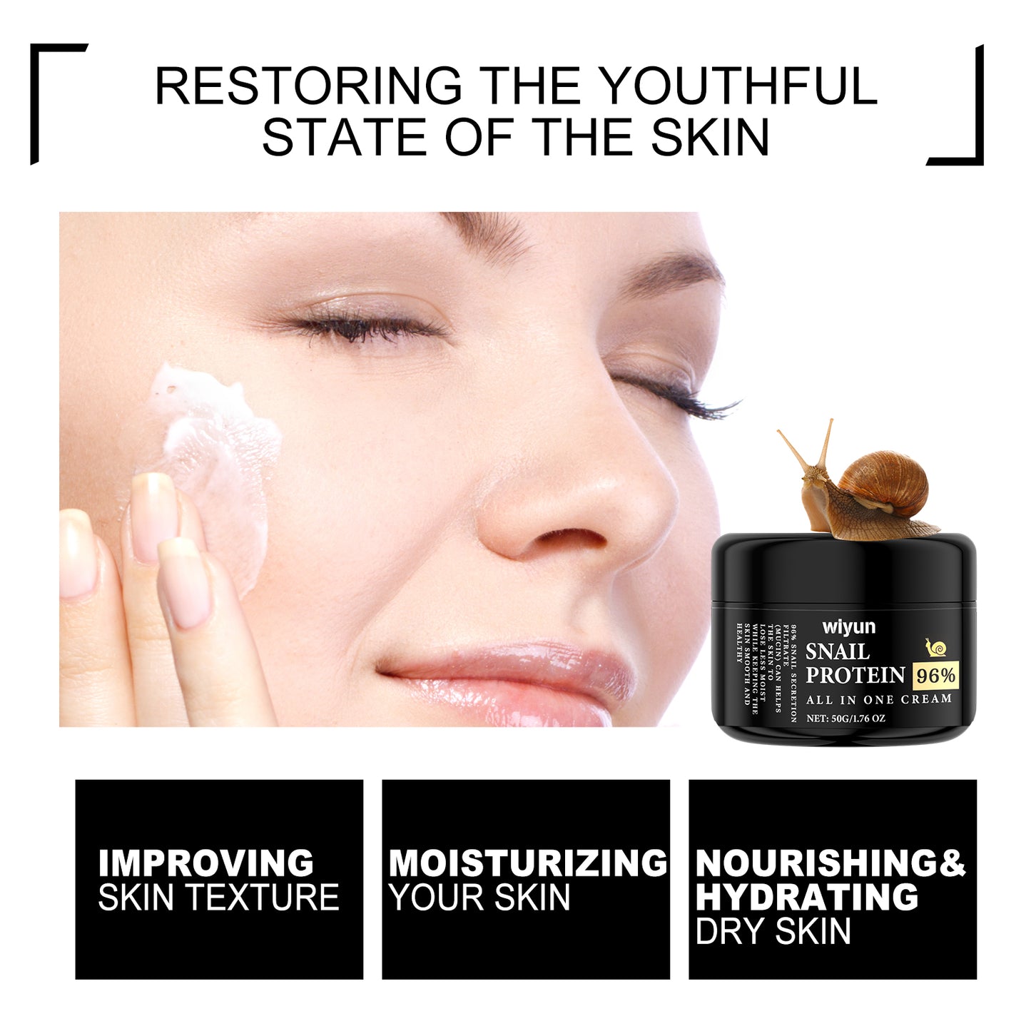 Snail Protein All In One Cream, Hydrating Moisturizing Refreshing Delicate Skin Repair Dark Yellow Face Brightening Cream