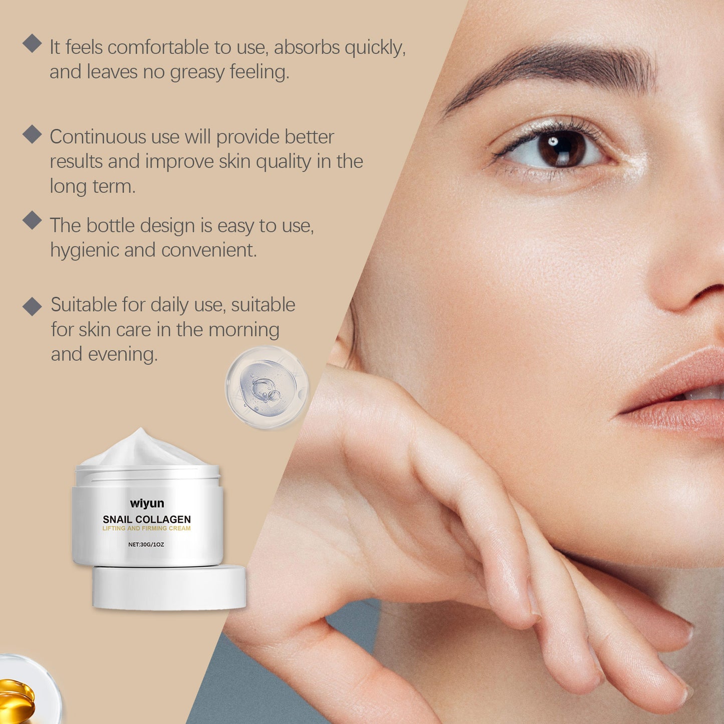 Snail Collagen Firming Cream Moisturizes Skin With High Moisture, Brightening, Light Wrinkling And Radiant Radiance
